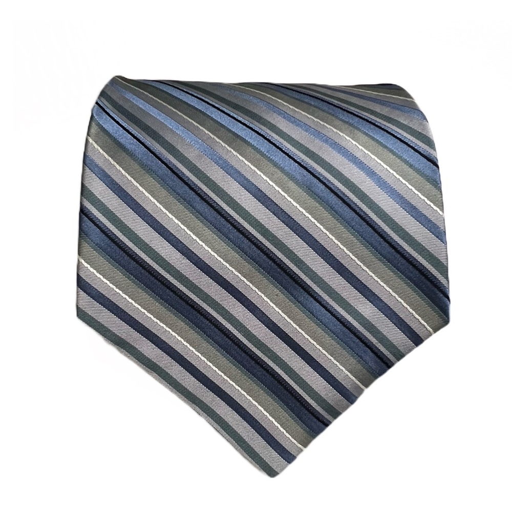 DKNY 100% Silk Designer Tie Gray Striped Business Casual Retro Necktie US-Made